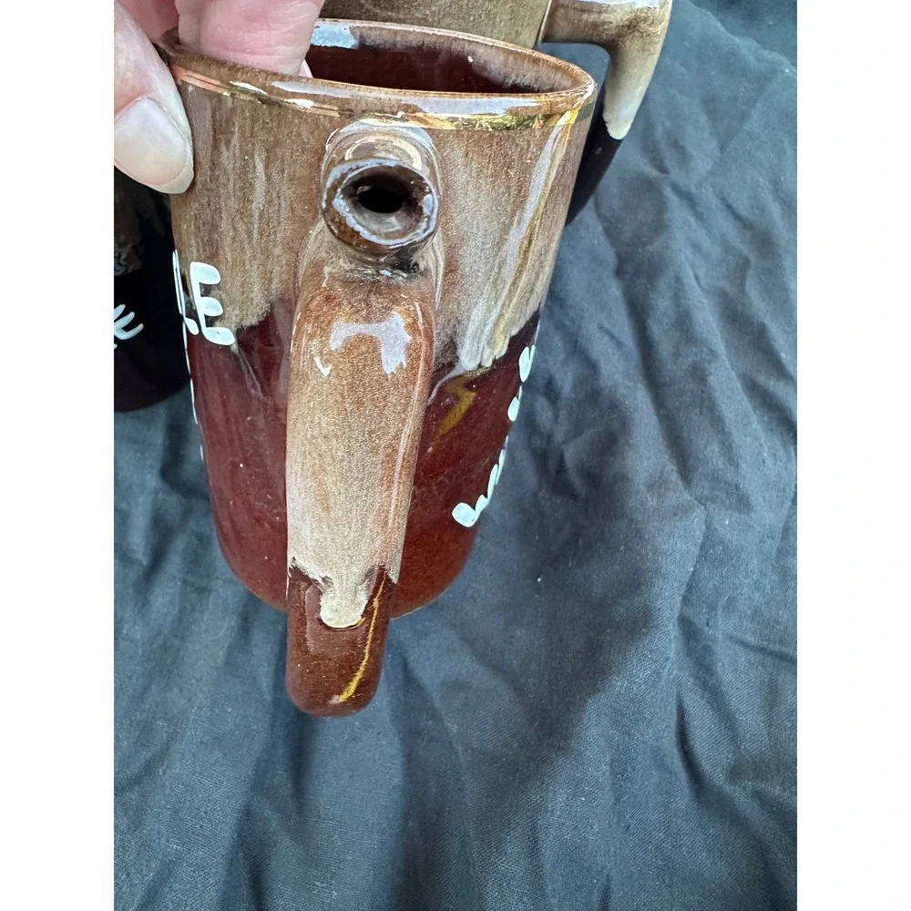 Vintage Artmark Whistle Beer Mug Set 4 Wet Your Whistle Drip Glaze Steins